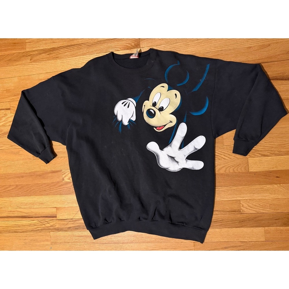 Vintage Disney Designs Mickey Mouse Sweatshirt Black 4XL Made in USA 90s Graphic